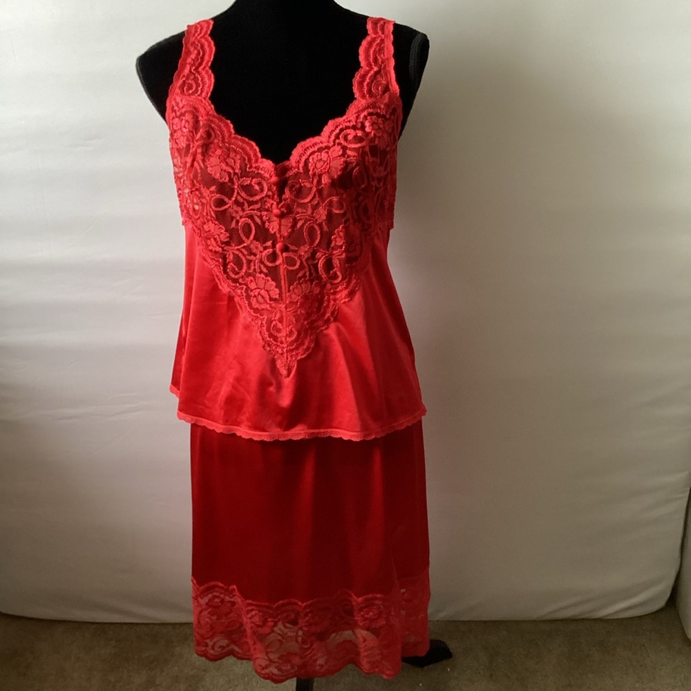 Cabernet Elegant Red two pc. Lace slip and cami Set - Picture 3 of 4